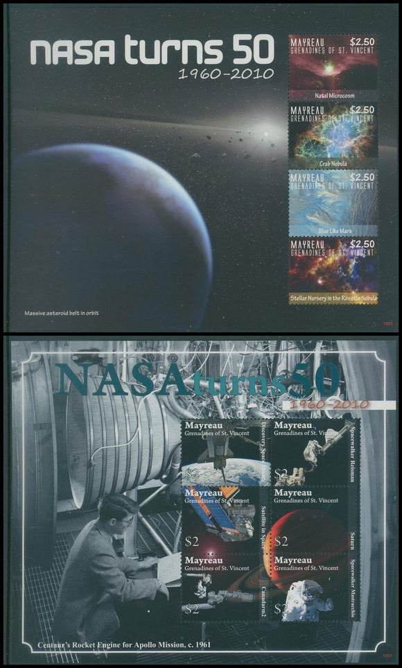 St Vincent Grenadines Mayreau MNH SHEETS of 4 NASA 50th ANN $$ 408676