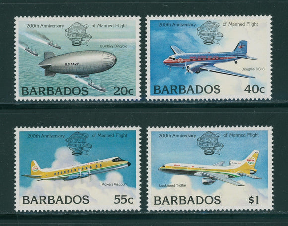 Barbados Scott #606-609 MNH Manned Flight Bicentenary CV$4+ 410122 ISH