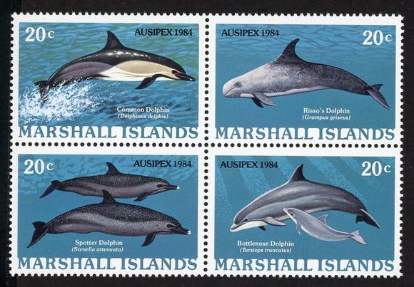 Marshall Islands Scott #57a MNH BLOCK of 4 Dolphins $$ 414124