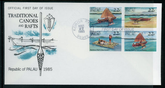 Palau Scott #70a FIRST DAY COVER Canoes and Rafts BLOCK $$ 414137