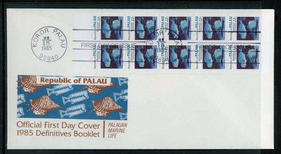 Palau Scott #75a,76a,76b FIRST DAY COVERs BKLT Panes Parrot Fish Shell $$ 414144