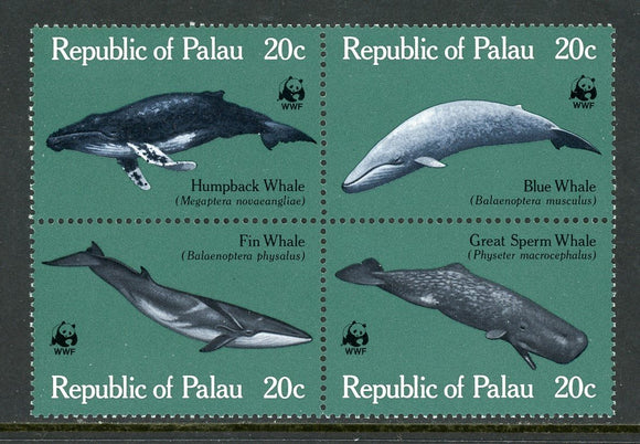 Palau Scott #27a MNH BLOCK of 4 Whales WWF FAUNA CV$6+ 414180