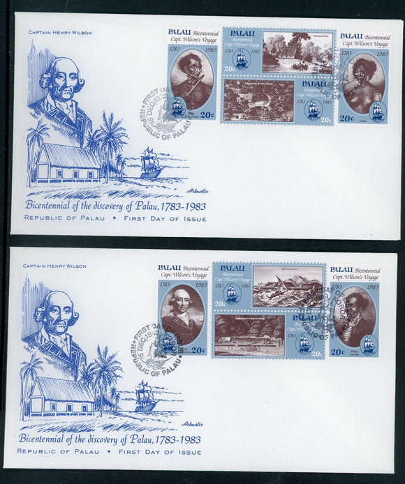 Palau Scott #33-40-3 FIRST DAY COVERS Captain Wilson's Voyage $$ 414189