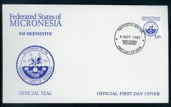 Micronesia Scott #39 FIRST DAY COVER 1985 $10 Definitive $$ 414200