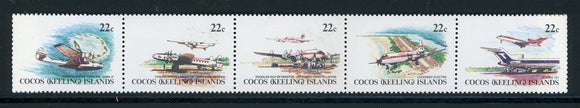 Cocos Islands Scott #72a MNH STRIP of 5 Air Service to Indian Ocean $$ 414424