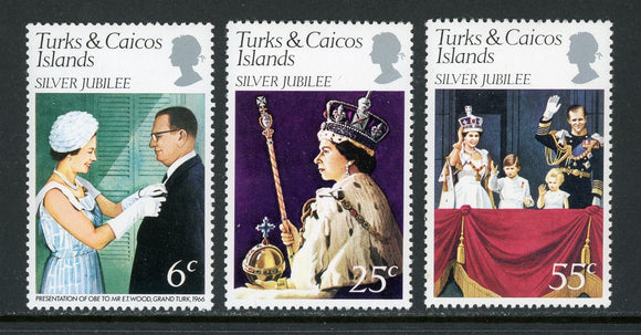 Turks & Caicos Scott #321-323 MNH Reign of Queen Elizabeth II Jubilee $$ 414537