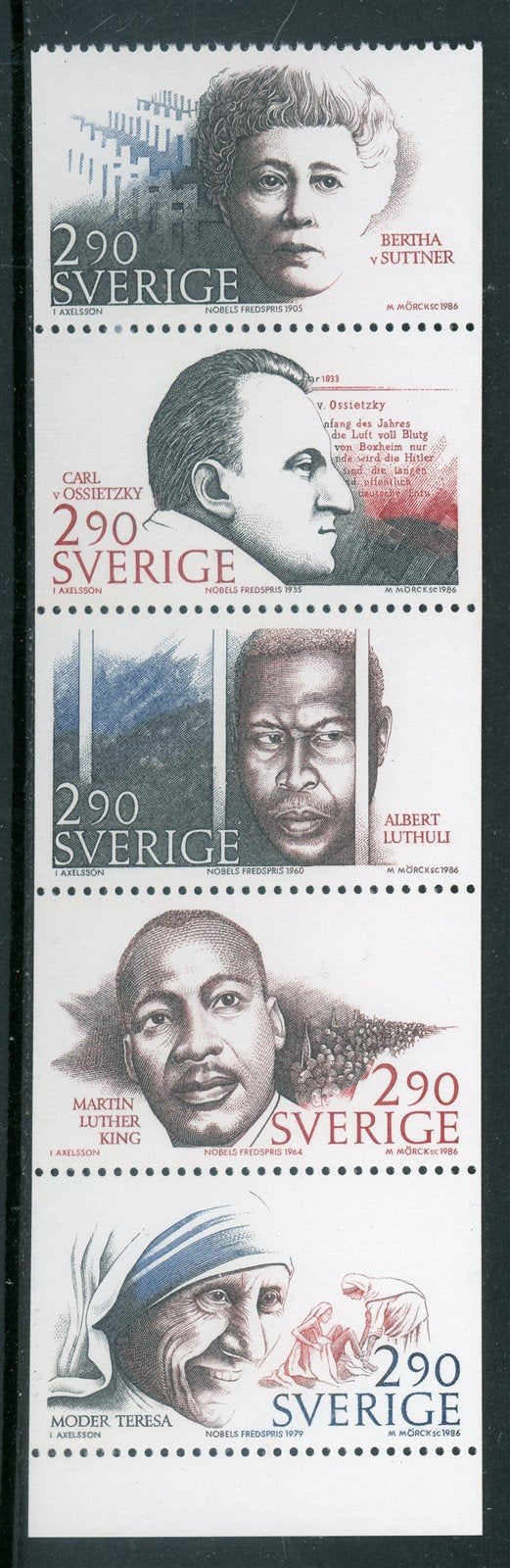 Sweden Scott #1622a MNH PANE Nobel Peace Prizes CV$6+ 417406
