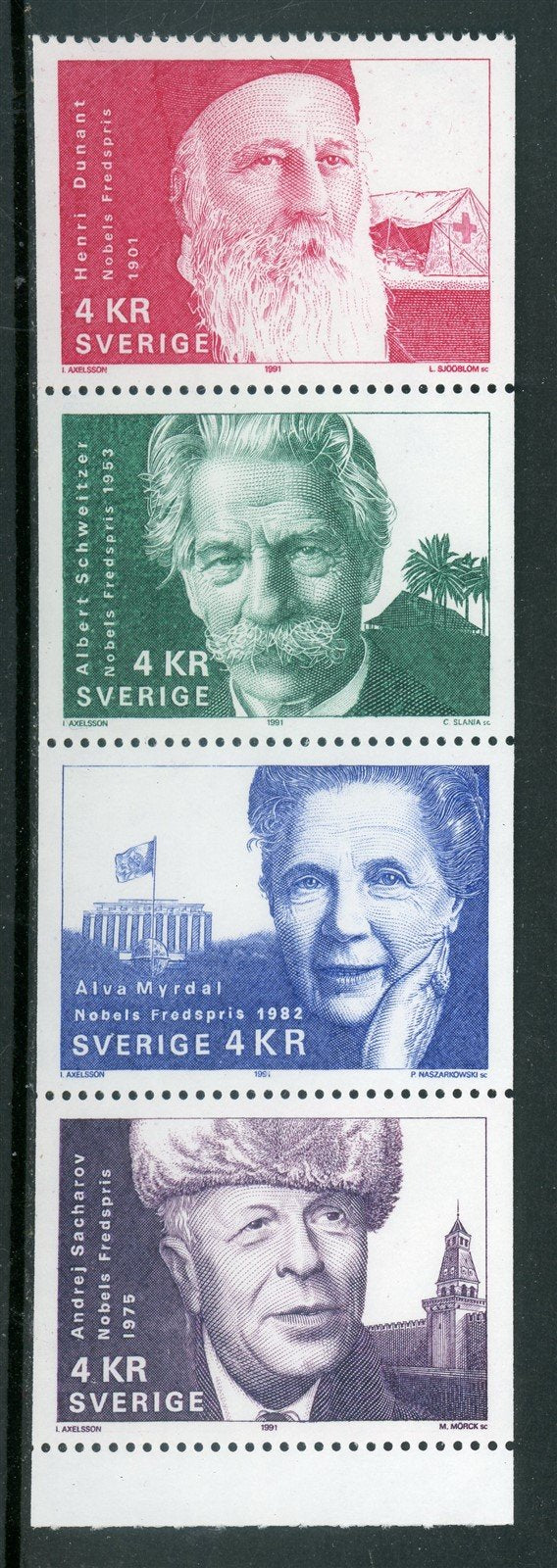 Sweden Scott #1914-1917 MNH STRIP Nobel Peace Laureates CV$6+ 417423