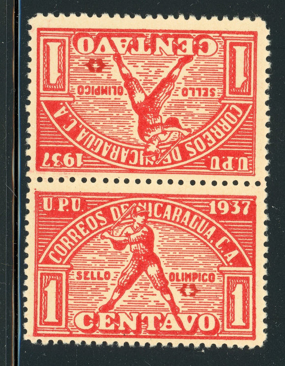 NICARAGUA Specialized: MAXWELL #PT64a 1c Baseball TETE-BECHE PAIR 1937 $$$