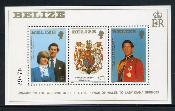 Belize Scott # 554 MNH S/S Prince Charles Lady Diana Wed CV$3+ 420461