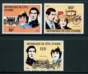 Ivory Coast Scott #593-595 MNH Prince Charles Lady Diana Wed CV$3+ 420486