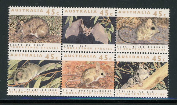 Australia Scott #1241-1246 MNH BLOCK Threatened Species FAUNA CV$6+ 420562