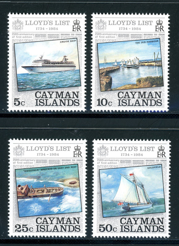 Cayman Islands Scott #522-525 MNH Lloyd's List 250th ANN CV$5+ 420784