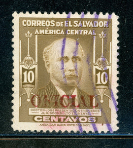 EL SALVADOR Used: Scott #O365 10c "OFICIAL" OVPT 1948 CV$32+