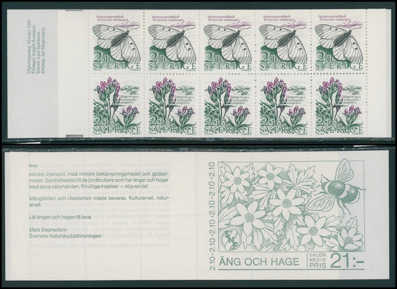 Sweden Scott #1624a MNH BKLT Flowers Butterflies Äng och hage CV$7+ 423852