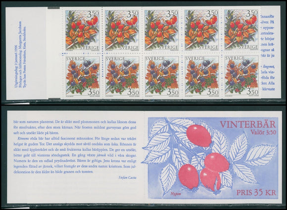 Sweden Scott #2162a MNH BKLT Winter Berries FLORA CV$10+ 423939