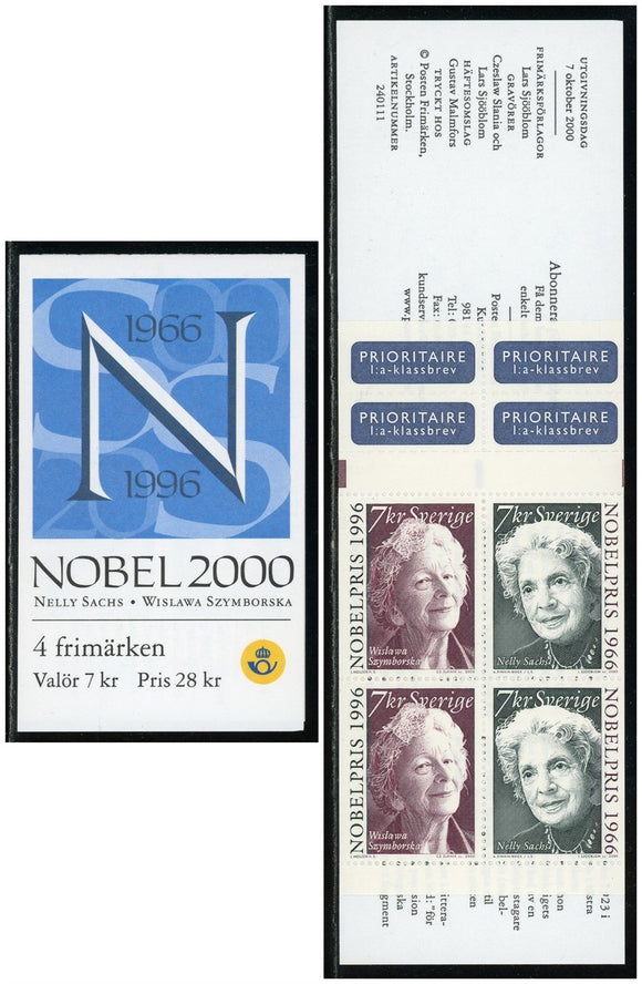 Sweden Scott #2399c MNH BKLT Nobel Laureates in Literature CV$10+ 423990