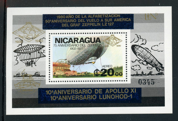 Nicaragua MNH MI BLK #131Ab ZEPPELIN APOLLO LUNOHOD Gold Perf $$$ 426282
