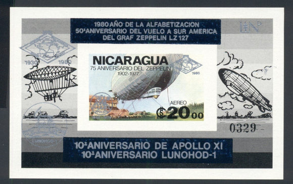 Nicaragua MNH MI BLK #131Ba ZEPPELIN APOLLO LUNOHOD Silver IMPERF $$$ 426284