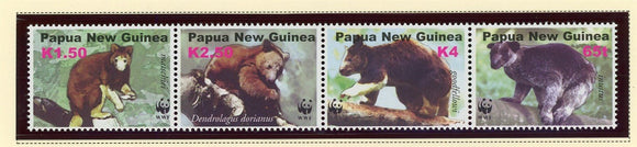 Papua New Guinea Scott #1090 MNH STRIP of 4 Tree Kangaroos WWF CV$8+ 427303