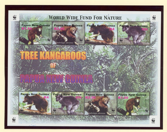 Papua New Guinea Scott #1091 MNH SHEET of 8 Tree Kangaroos WWF CV$14+ 427305