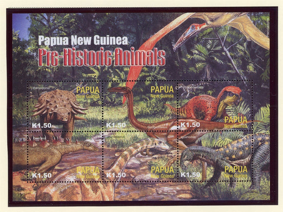 Papua New Guinea Scott #1111 MNH SHEET of 6 Dinosaurs FAUNA CV$8+ 427307