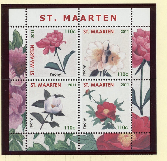 St. Martin Scott #3 MNH SHEET of 4 Peonies FLORA Flowers CV$5+ 427619