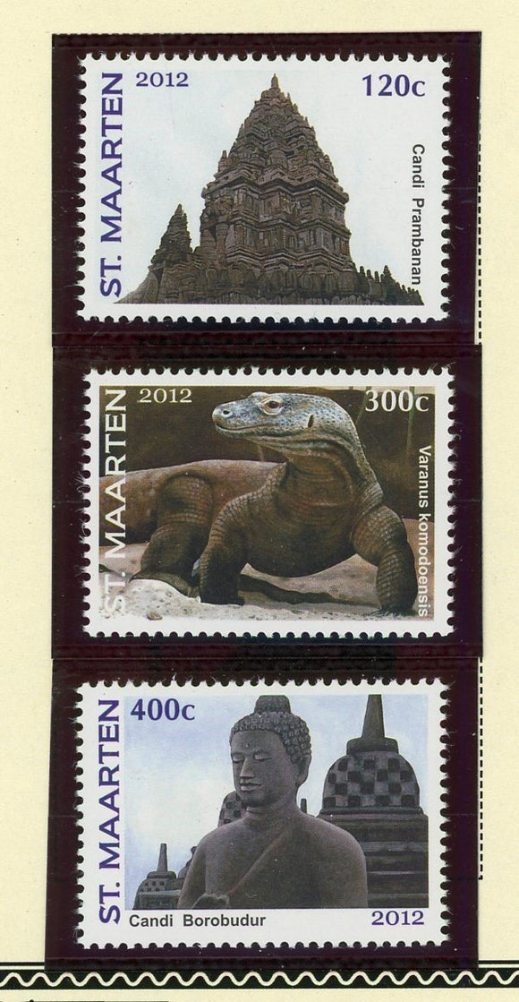 St. Martin Scott #28a-c MNH Indonesian Themes Iguana Architecture CV$9+ 427632