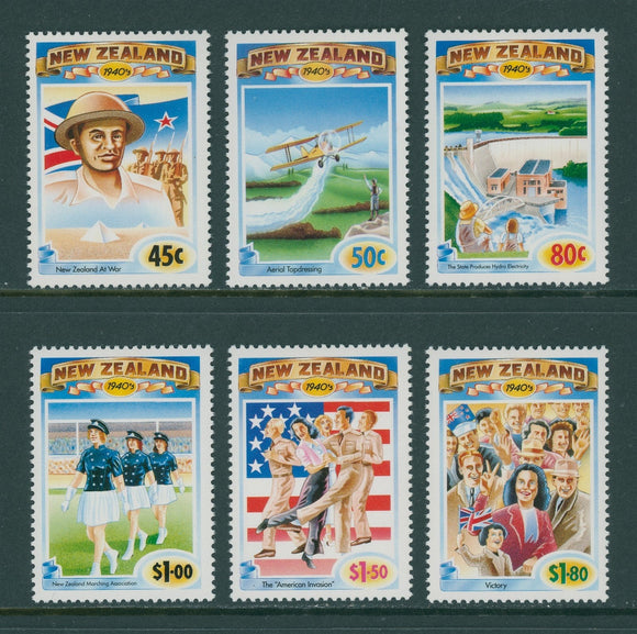 New Zealand Scott #1186-1191 MNH The 1940's Scenes Planes Flags CV$8+ 430087