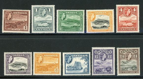 Antigua Scott #107-116 MLH 1953-'56 Definitives QEII Scenes CV$16+ 430214