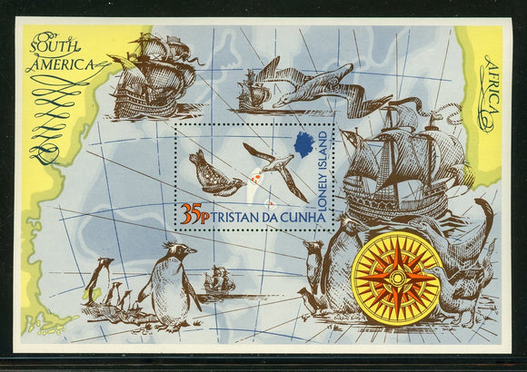 Tristan da Cunha Scott #195 MNH S/S Map Fauna Birds Ships CV$5+ 430379