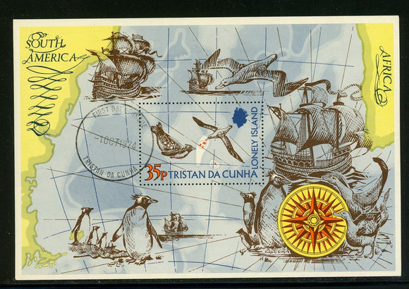 Tristan da Cunha Scott #195 MNH FIRST DAY CANCEL Map Fauna Birds Ship $$ 430380