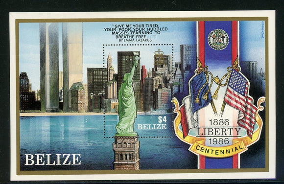 Belize Scott #819 MNH S/S Statue of Liberty Centennial CV$6+ 430396
