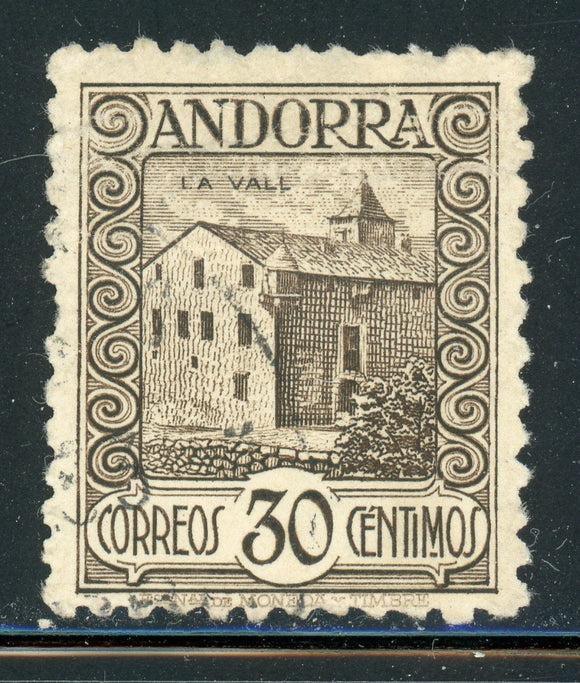 ANDORRA (Spanish) Used: Scott #19a 30c Brown Control # P11½ #1 CV$65+