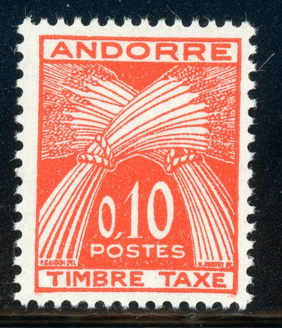 ANDORRA ANDORRE (French) MLH: Scott #J43 10c Red Org DUE 1961 CV$8+