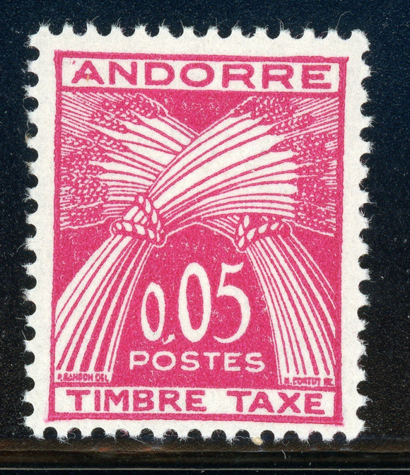 ANDORRA ANDORRE (French) MLH: Scott #J42 5c Rose Pink DUE 1961 CV$4+