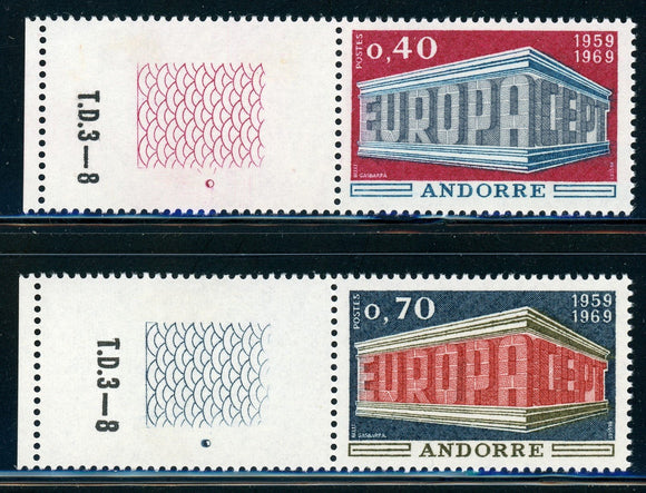 ANDORRA ANDORRE (French) MNH: Scott #188-189 EUROPA CEPT 1968 CV$18+
