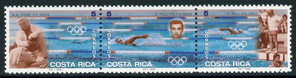 COSTA RICA MNH: Scott #491 ATLANTA 1996 OLYMPICS Swimming Strip CV$5+