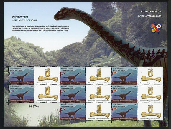 Spain 2023 MNH SHEET of 8 Dinosaurs w/ labels Aragosaurus Ischiaticus $$ 434783