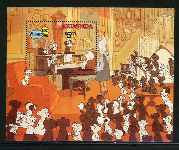 Redonda MNH S/S Disney Characters Christmas 1982 Dalmatians $$ 434935