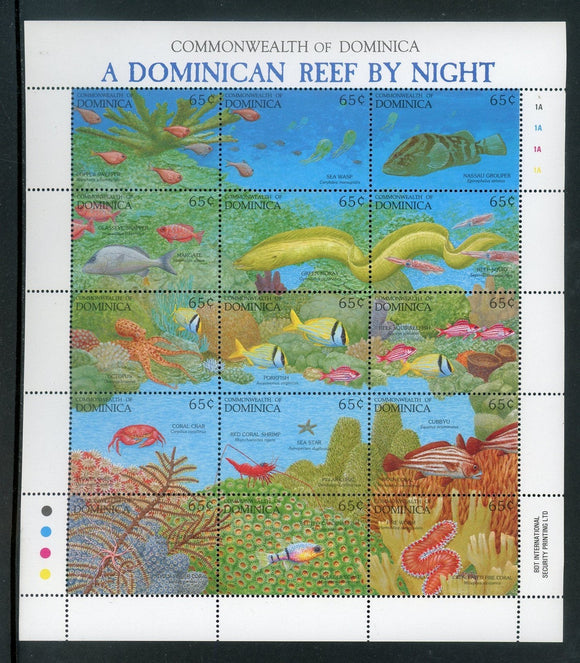 Dominica Scott #1458 MNH SHEET of 15 Reef by Night FAUNA CV$7+ 435047