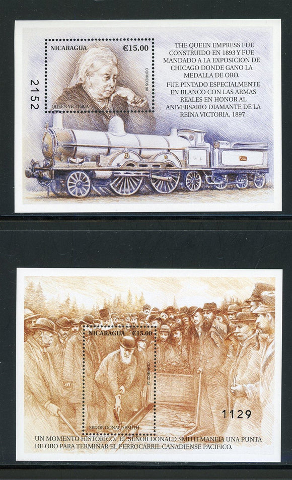 Nicaragua Scott #2287-2288 MNH S/S Trains of the World CV$9+ 435070
