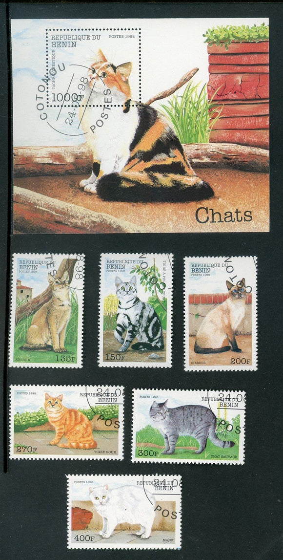 Benin Scott #1094-1100 Cancelled Pet Cats FAUNA CV$8+ 435187