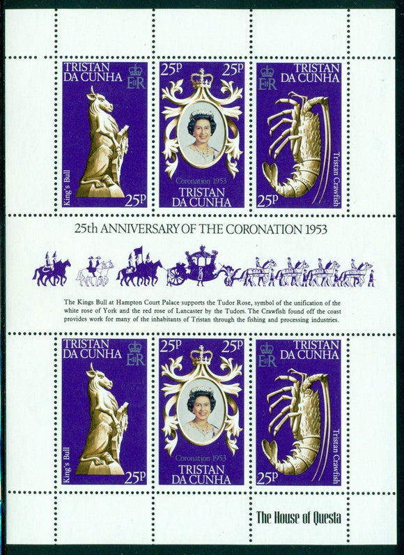 Tristan da Cunha Scott #238 MNH S/S Elizabeth II Coronation 25th $$ 435190