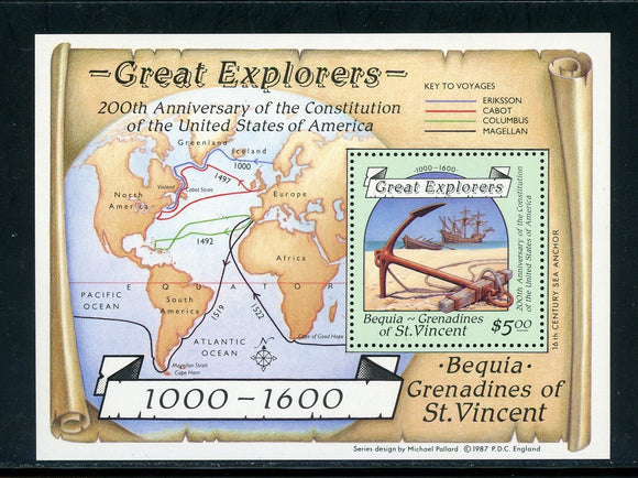 SVG Bequia Scott #258 MNH S/S Great Explorers $$ 435204