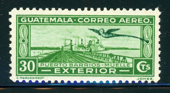 Guatemala MNH Air Post Quetzal: Scott #C62 30c Yel Grn EXTERIOR $$