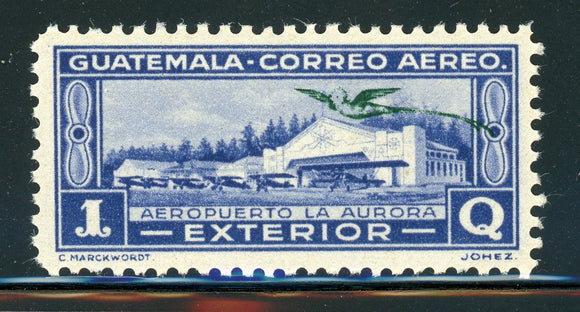 Guatemala MNH Air Post Quetzal: Scott #C66 1Q Dk Blue EXTERIOR CV$55+