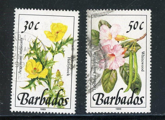 Barbados Scott #758//760 USED Flowers INSCR 1989 $$ 439189