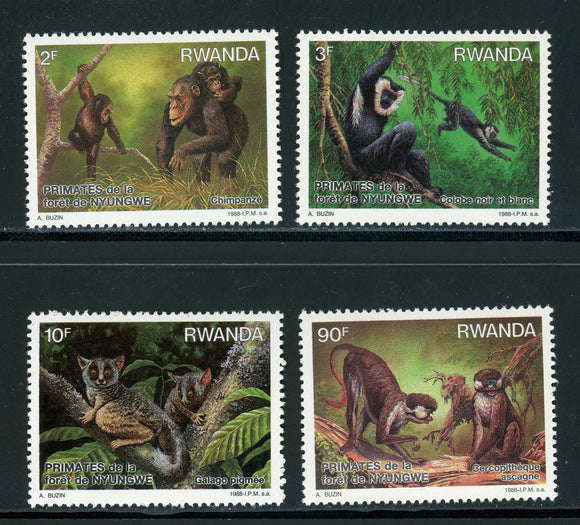 Rwanda Scott #1306-1309 MNH Primates FAUNA Animals CV$9+ 439255