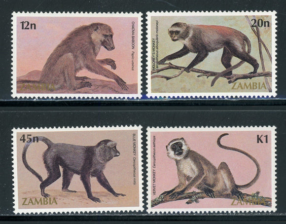Zambia Scott #320-323 MNH Primates FAUNA Animals CV$5+ 439258